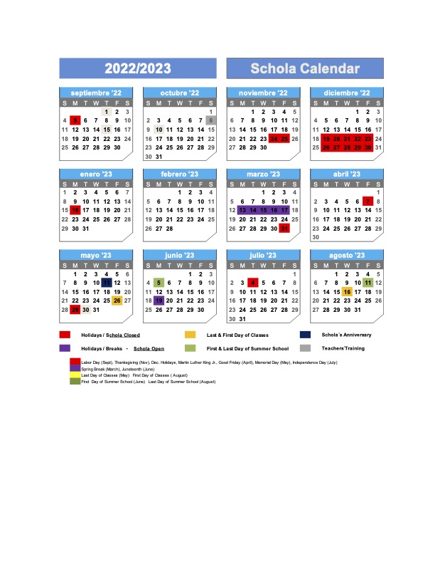 SCHOOL CALENDAR – Preschool Schola International