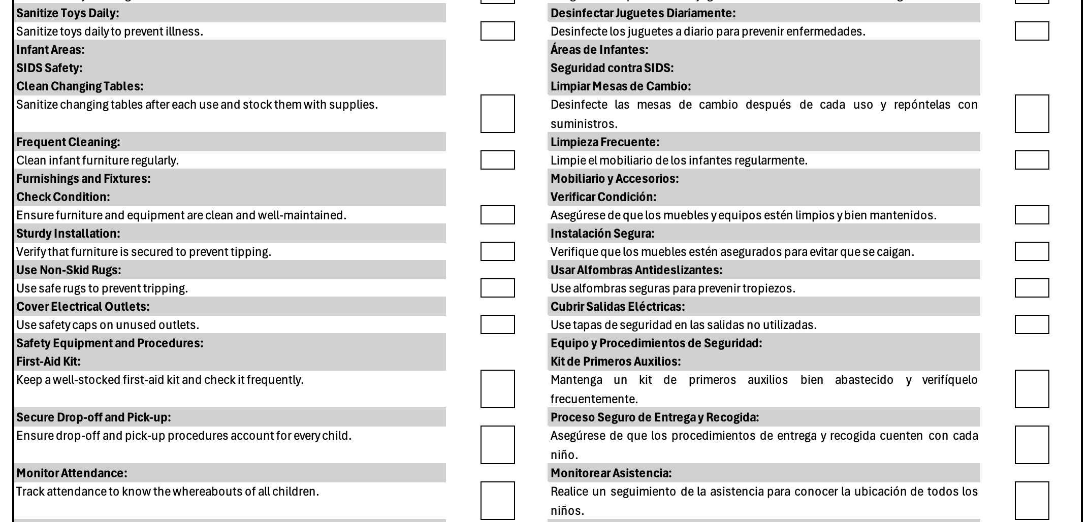 Child Care Checklist – Preschool Schola International